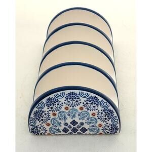 TACO HOLDER/DESK ORGANIZER/PHONE HOLDER-BICO-Ceramic-Blue White-4 Sections